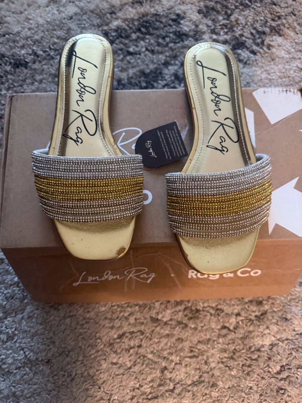 London Rag Gold Rhinestone Slide Sandals - Gold